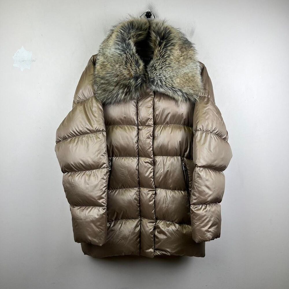 Lauren By Ralph Lauren Puffer Cream Puffer Jacket With Fur Collar Size S